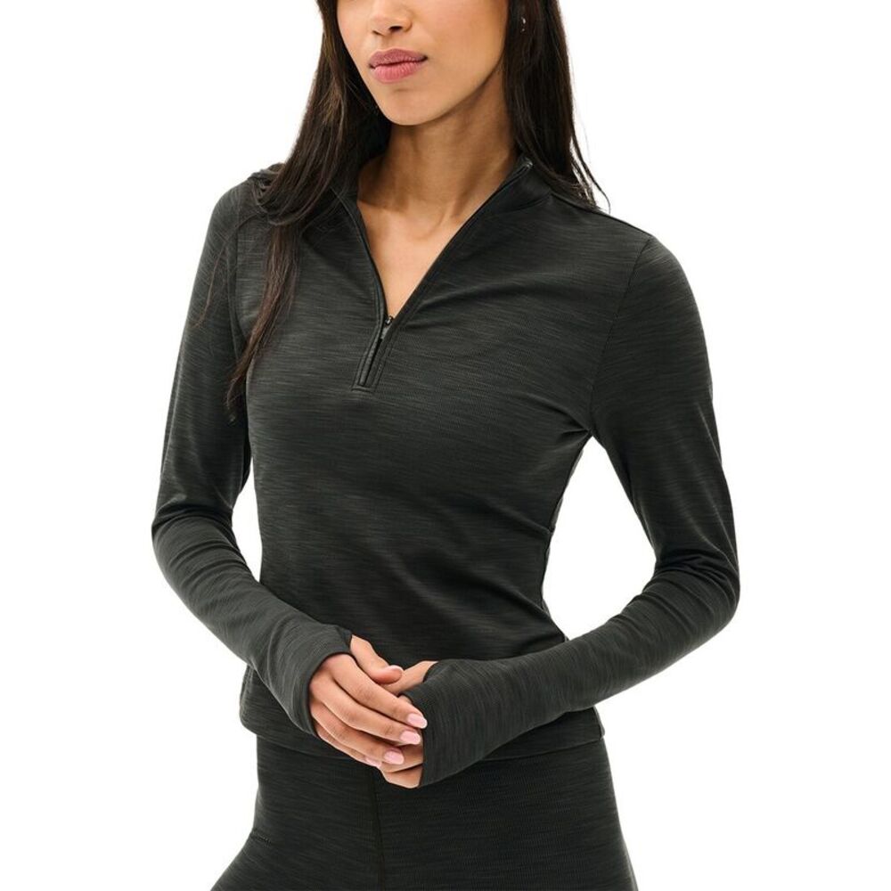 Splits59 Womens Stevie Active Rib Half Zip Waist Length Top, Grey